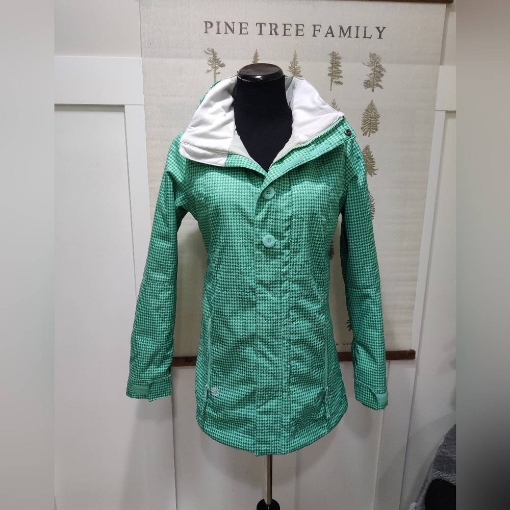 Special Blend Green Houndstooth Snowboard Jacket Women’s Small – Waterproof Hood
